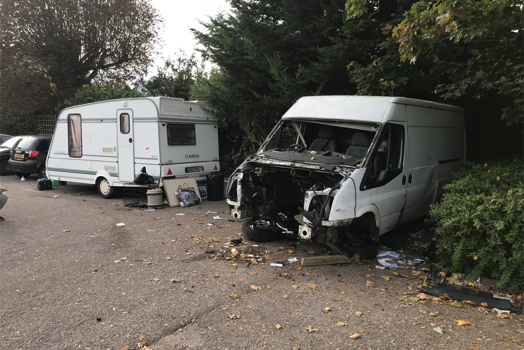 Remove travellers quickly Trespassing Travellers leave caravan and rubbish